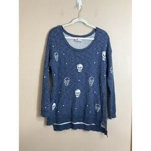 Romeo & Juliet Couture Womens Skull Tunic Sweater Size Medium Blue Halloween